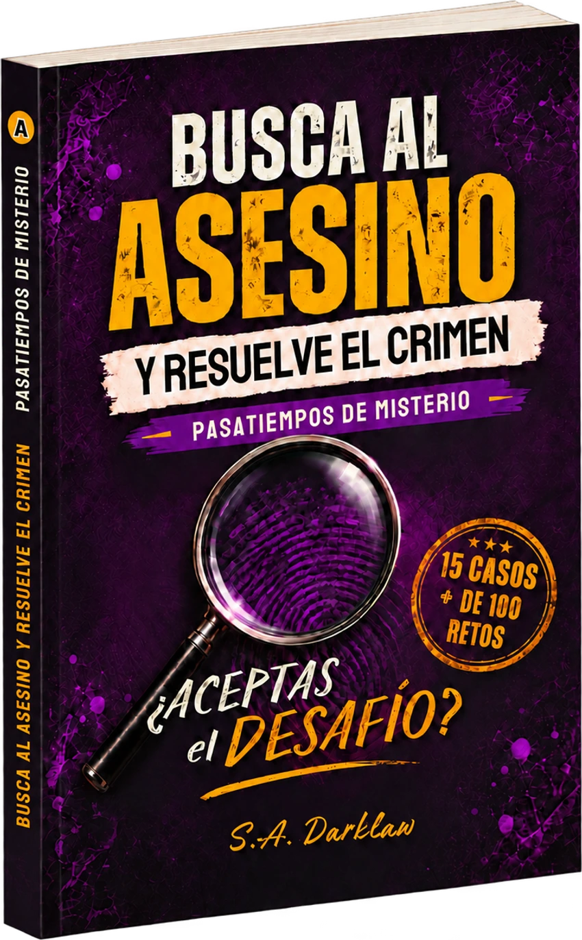 Busca al asesino y resuelve el crimen, de S. A. Darklaw. Libro de pasatiempos de misterio.
